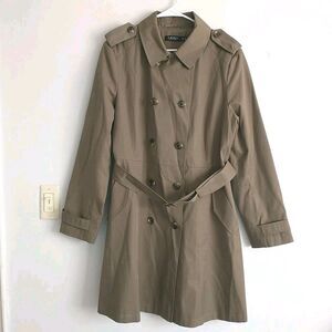 Ralph Lauren Double Breasted Trench Coat Womens XXL 2XL Brown Black Label Belted
